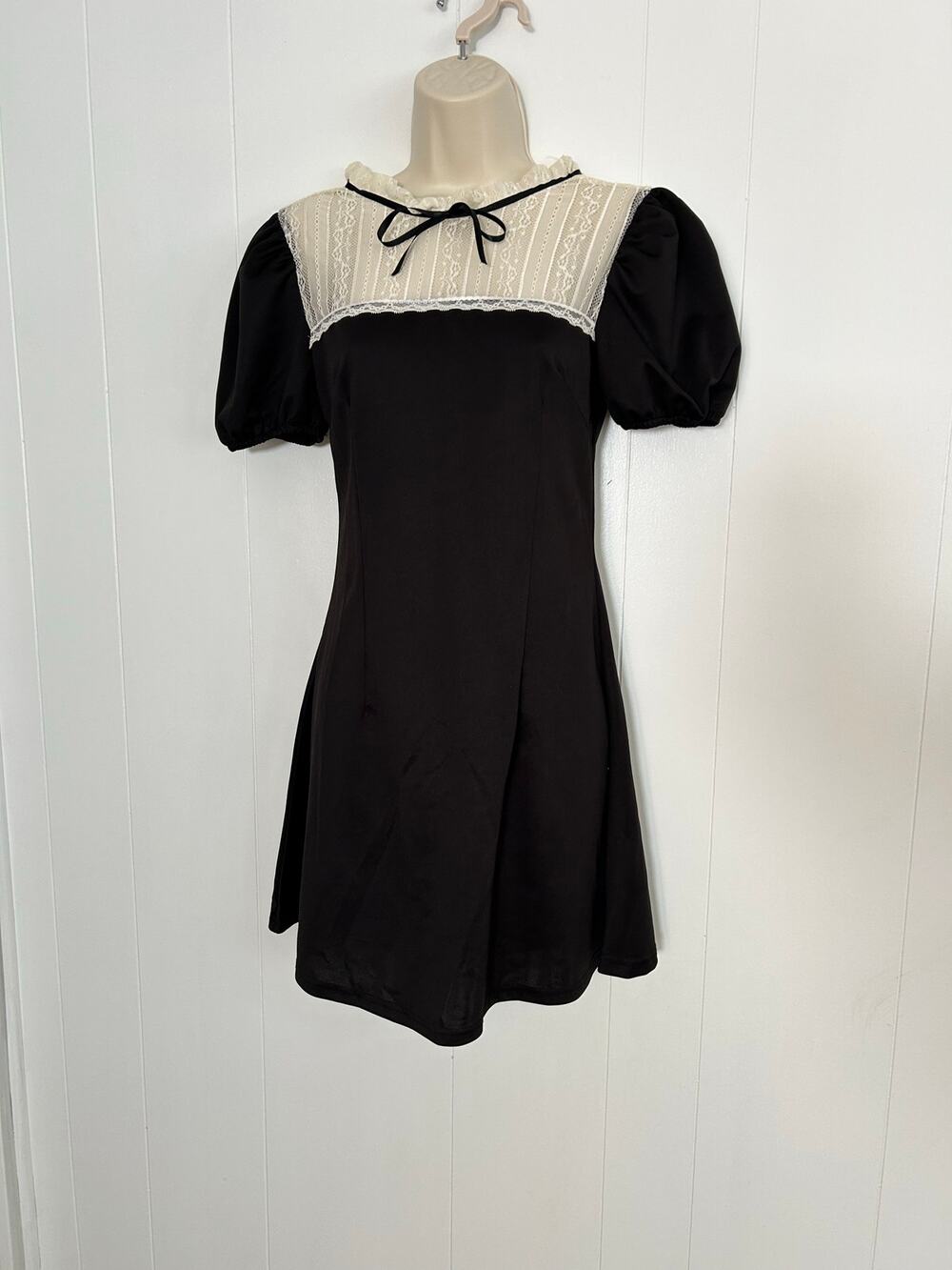 Little Black Dress with Lace and Tie Women's SizeMedium Sexy Goth Maid Classic
